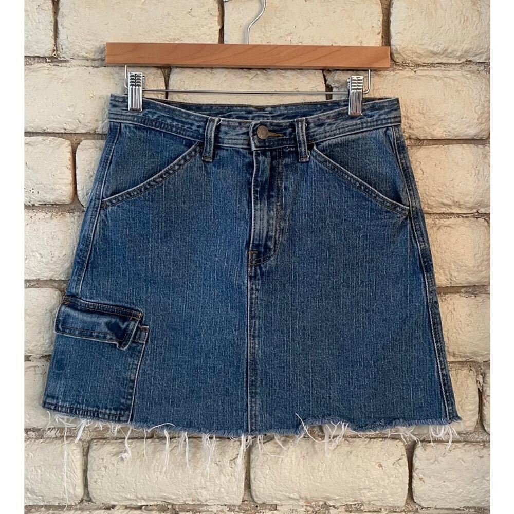 John Galt Brandy Melville Cotton Denim Cargo Mini Skirt - Raw Hem - Size Small